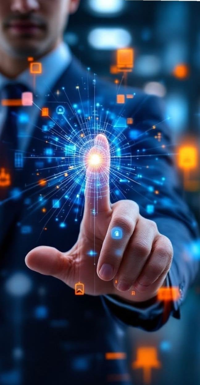 Executivo interagindo com interface digital